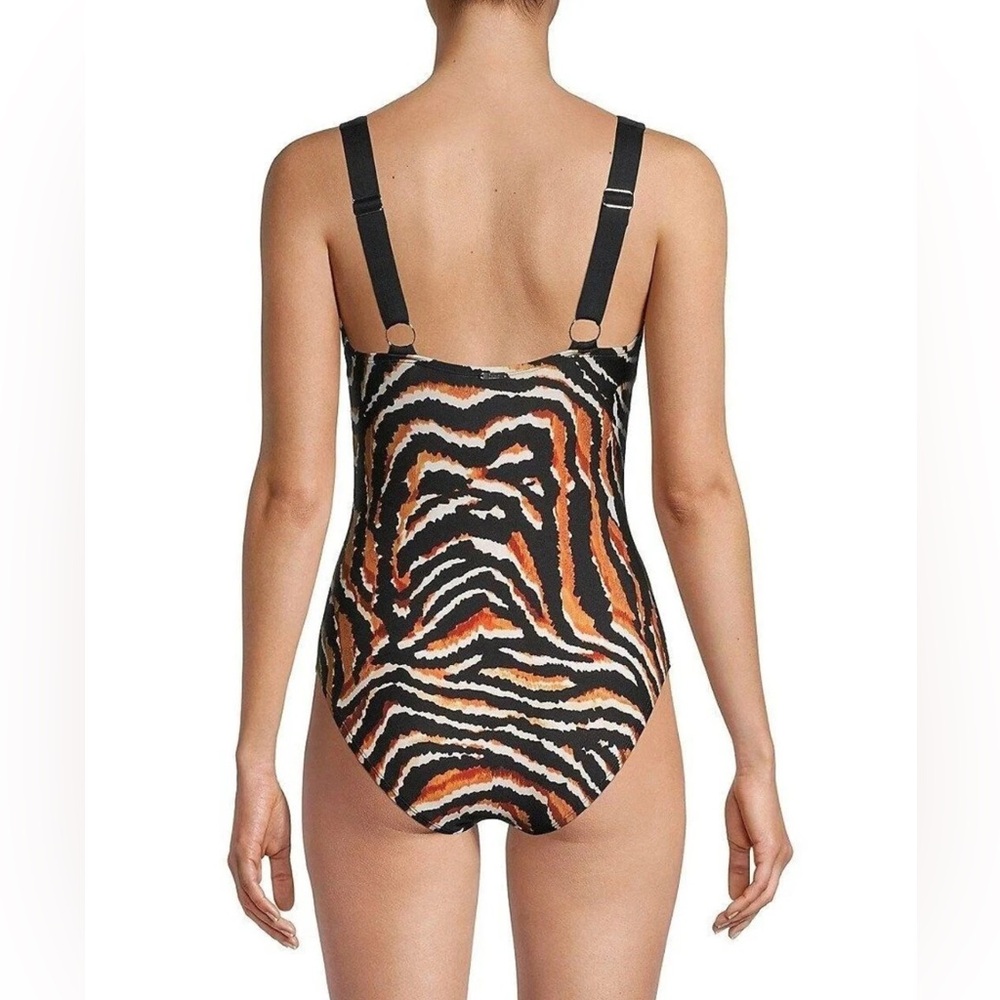 DKNY Animal Print Slimming 1pc Plunge Swimsuit‎ 10 NWT - Picture 2 of 7